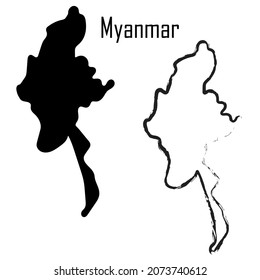 Myanmar map black and white vector illustration. map black and white vector illustration.
