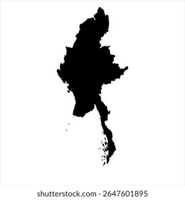 Myanmar Map - black World Map International vector template with High detailed isolated on white background - Vector
