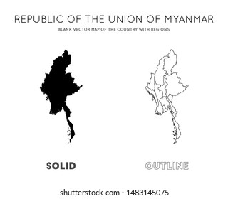 Myanmar map. Blank vector map of the country with regions. Borders of Myanmar for your infographic. Vector illustration.