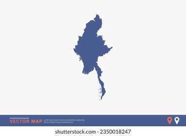 Mapa de Myanmar - estilo abstracto azul aislado en fondo blanco para infografía, vector de diseño.