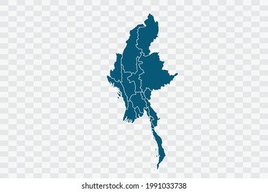 Myanmar map blue Color on Backgound png