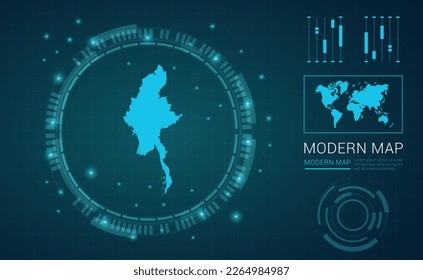 Myanmar map of blue digital frame Futuristic Sci Fi Modern User vector HUD, GUI, UI interface.