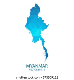 Myanmar map - blue geometric rumpled triangular low poly style gradient graphic background , polygonal design for your . Vector illustration eps 10.