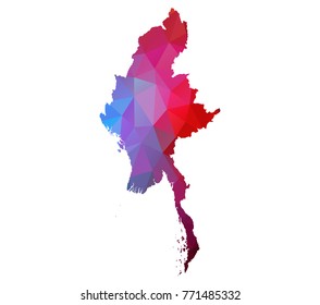 myanmar map. Blue and Red polygonal shape vector illustration on white background. Vector illustration eps 10.