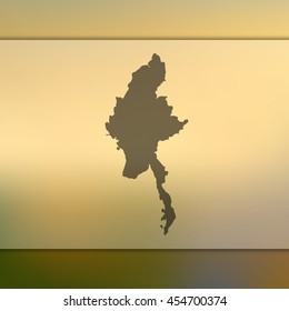 Myanmar map. Blurred background with silhouette of Myanmar map. Vector silhouette of Myanmar map