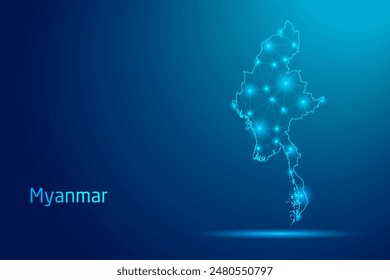 Mapa de Myanmar - concepto de tecnología de la comunicación, gráfico de bajo poli.