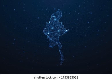Myanmar Map Connection. Abstract Digital Technology 3D Mesh Polygonal Network Line, Design Sphere, Dot and Structure on Dark Background. Vector Illustration EPS10.