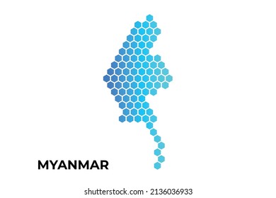Myanmar map digital hexagon shape on white background vector illustration