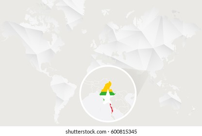Myanmar map with flag in contour on white polygonal World Map. Vector Illustration.