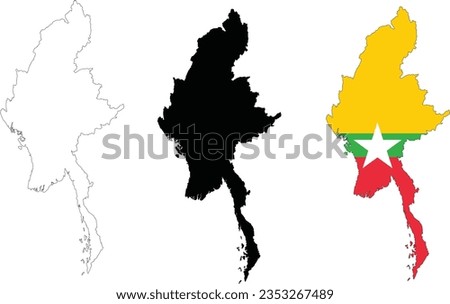 Myanmar Map flag map. Outline map of Myanmar sign. Myanmar Map icon. flat style.