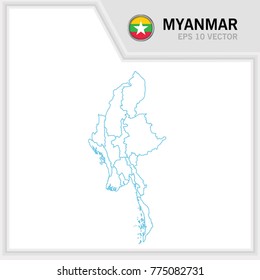 myanmar map and flag in white background