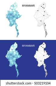 Myanmar map in geometric polygonal style. Abstract gems triangle.