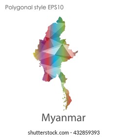 Myanmar map in geometric polygonal style.Abstract gems triangle,modern design background.
