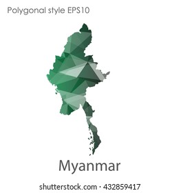 Myanmar map in geometric polygonal style.Abstract gems triangle,modern design background.