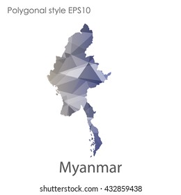 Myanmar map in geometric polygonal style.Abstract gems triangle,modern design background.