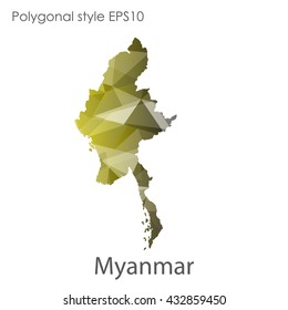 Myanmar map in geometric polygonal style.Abstract gems triangle,modern design background.