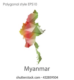 Myanmar map in geometric polygonal style.Abstract gems triangle,modern design background.