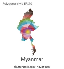 Myanmar map in geometric polygonal style.Abstract gems triangle,modern design background.