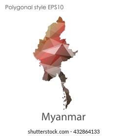 Myanmar map in geometric polygonal style.Abstract gems triangle,modern design background.