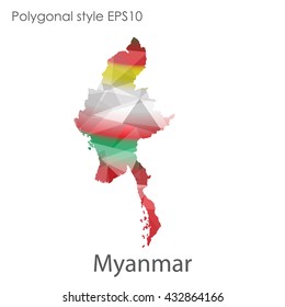 Myanmar map in geometric polygonal style.Abstract gems triangle,modern design background.