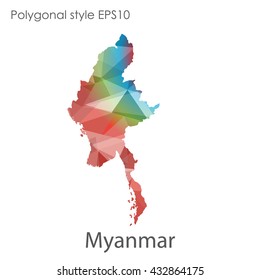 Myanmar map in geometric polygonal style.Abstract gems triangle,modern design background.