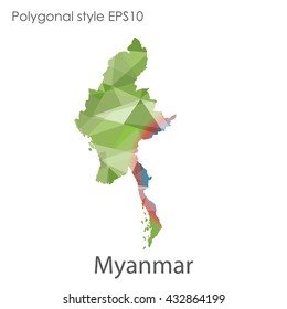 Myanmar map in geometric polygonal style.Abstract gems triangle,modern design background.