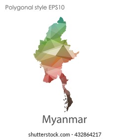Myanmar map in geometric polygonal style.Abstract gems triangle,modern design background.