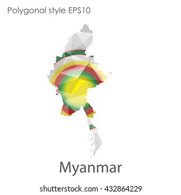 Myanmar map in geometric polygonal style.Abstract gems triangle,modern design background.