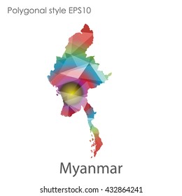 Myanmar map in geometric polygonal style.Abstract gems triangle,modern design background.