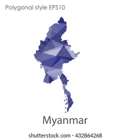 Myanmar map in geometric polygonal style.Abstract gems triangle,modern design background.