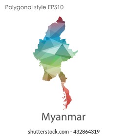 Myanmar map in geometric polygonal style.Abstract gems triangle,modern design background.