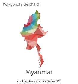 Myanmar map in geometric polygonal style.Abstract gems triangle,modern design background.