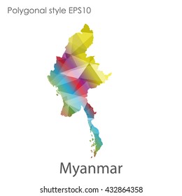 Myanmar map in geometric polygonal style.Abstract gems triangle,modern design background.