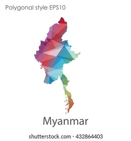 Myanmar map in geometric polygonal style.Abstract gems triangle,modern design background.