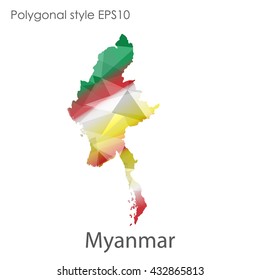 Myanmar map in geometric polygonal style.Abstract gems triangle,modern design background.