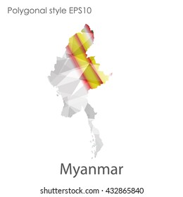 Myanmar map in geometric polygonal style.Abstract gems triangle,modern design background.