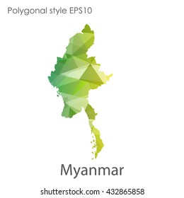 Myanmar map in geometric polygonal style.Abstract gems triangle,modern design background.