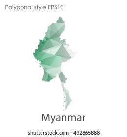 Myanmar map in geometric polygonal style.Abstract gems triangle,modern design background.