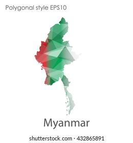 Myanmar map in geometric polygonal style.Abstract gems triangle,modern design background.