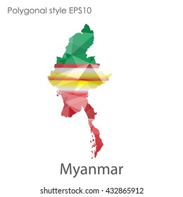 Myanmar map in geometric polygonal style.Abstract gems triangle,modern design background.