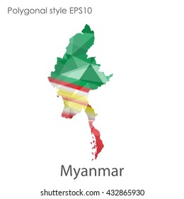 Myanmar map in geometric polygonal style.Abstract gems triangle,modern design background.