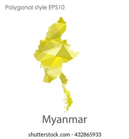 Myanmar map in geometric polygonal style.Abstract gems triangle,modern design background.