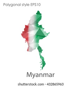 Myanmar map in geometric polygonal style.Abstract gems triangle,modern design background.