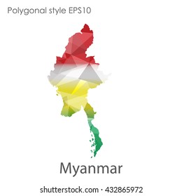 Myanmar map in geometric polygonal style.Abstract gems triangle,modern design background.