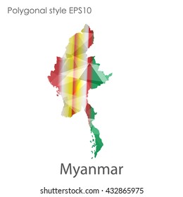 Myanmar map in geometric polygonal style.Abstract gems triangle,modern design background.