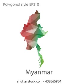 Myanmar map in geometric polygonal style.Abstract gems triangle,modern design background.