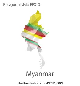 Myanmar map in geometric polygonal style.Abstract gems triangle,modern design background.