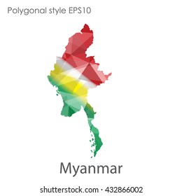 Myanmar map in geometric polygonal style.Abstract gems triangle,modern design background.