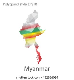 Myanmar map in geometric polygonal style.Abstract gems triangle,modern design background.