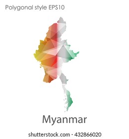 Myanmar map in geometric polygonal style.Abstract gems triangle,modern design background.
